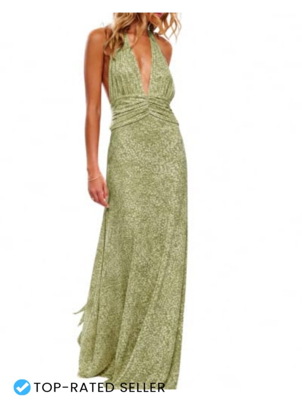 Womens Sleeveless Halter V Neck Backless Mesh Floral Maxi Dress Semi Formal